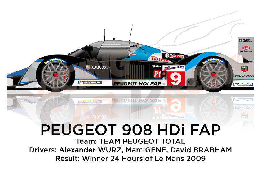 Spark 43LM09 PEUGEOT 908 HDI Fap Total n°9 Vainqueur 24H Le Mans 2009 1/43 