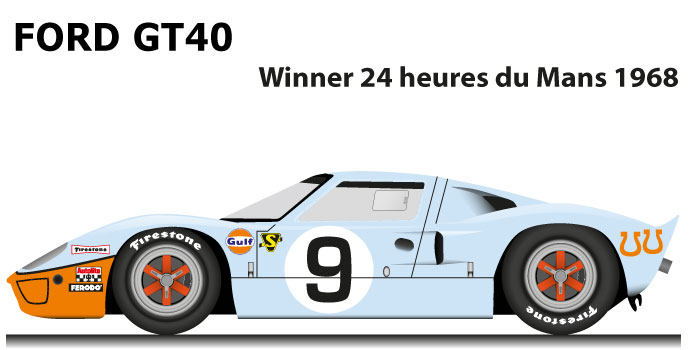 FORD GT 40 N°9 RODRIGUEZ BIANCHI LE MANS vainqueur 1968 FEVE PORCELAINE 3D 