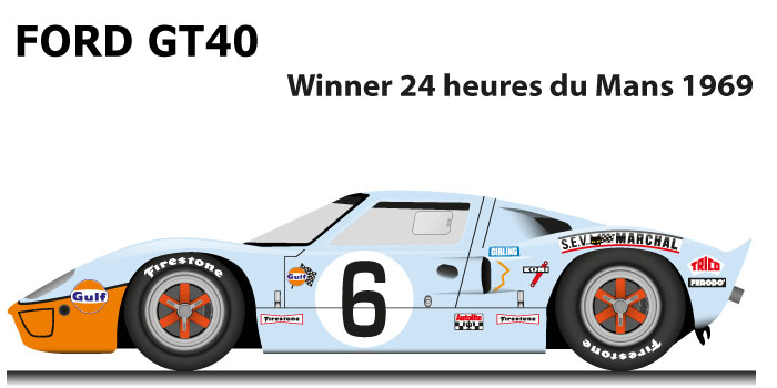 Ford GT40 n.6 winner 24 Hours of Le Mans 1969 with drivers Ickx and Oliver