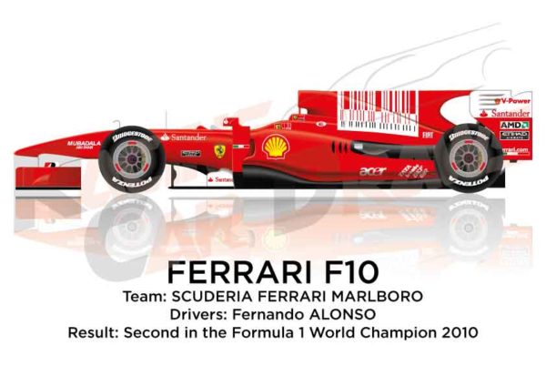 Ferrari F10 n.8 second in the Formula 1 World Champion 2010