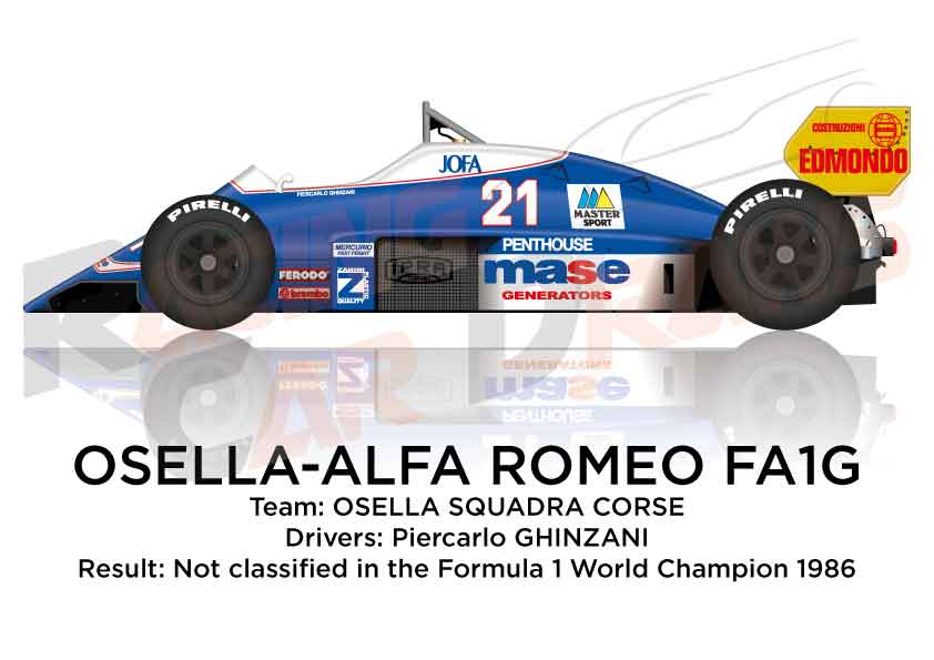 Osella - Alfa Romeo FA1G n.21 not classified in the Formula 1 World Champion 1986