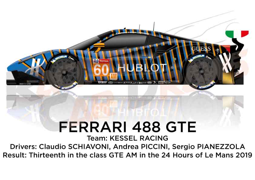 Ferrari 488 GTE n.60 forty-sixth in the 24 Hours of Le Mans 2019