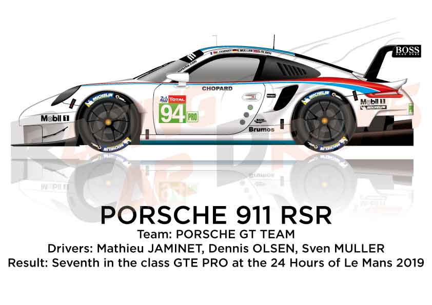 Mathieu Jaminet, Dennis Olsen and Sven Muller at the wheel of the Porsche 911 RSR n.94 they arrived seventh in the class GTE PRO at the 24 hours of Le Mans 2019