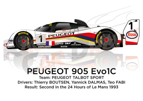Peugeot 905 Evo1C n.1 second in the 24 Hours of Le Mans 1993