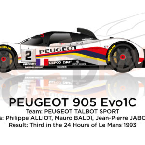 Peugeot 905 Evo1C n.2 third in the 24 Hours of Le Mans 1993