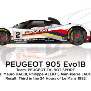 Peugeot 905 Evo1B n.2 third in the 24 Hours of Le Mans 1992