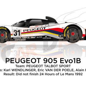 Peugeot 905 Evo1B n.31 did not finish 24 Hours of Le Mans 1992