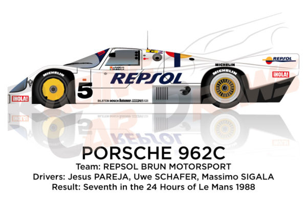 Porsche 962C n.5 seventh in the 24 hours of Le Mans 1988