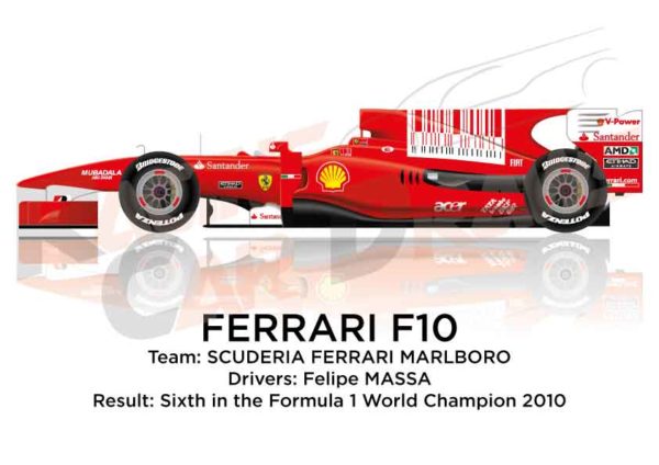 Ferrari F10 n.7 sixth in the Formula 1 World Champion 2010