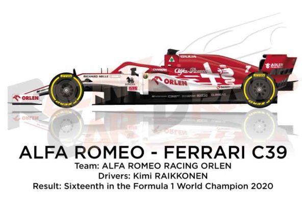 Alfa Romeo - Ferrari C39 n.7 Formula 1 2020 driver Kimi Raikkonen