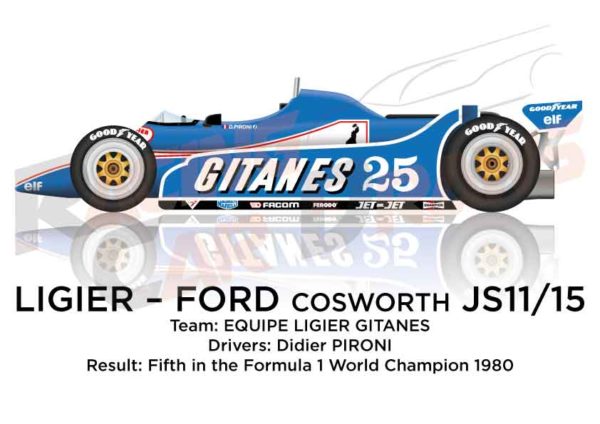Ligier - Ford Cosworth JS11/15 n.25 fifth in the Formula 1 Driver 1980