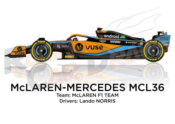 McLaren - Mercedes MCL36 n.4 Formula 1 2022 driver Lando Norris