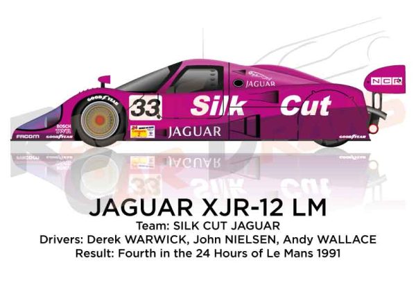 Jaguar XJR-12 n.33 fourth at the 24 Hours of Le Mans 1991