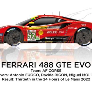 Ferrari 488 GTE EVO n.52 thirtieth 24 Hours of Le Mans 2022