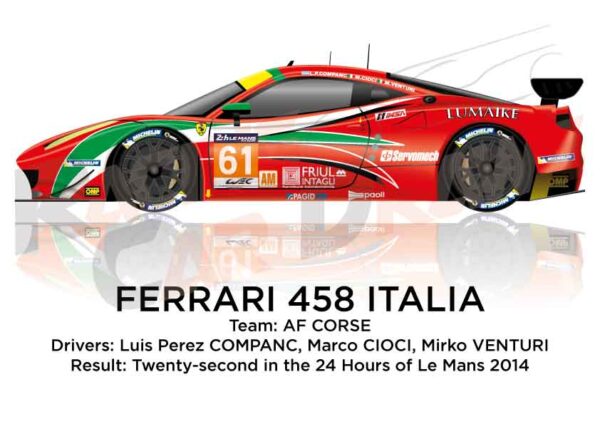 Ferrari 458 Italia n.61 finished twenty-second 24 Hours of Le Mans 2014